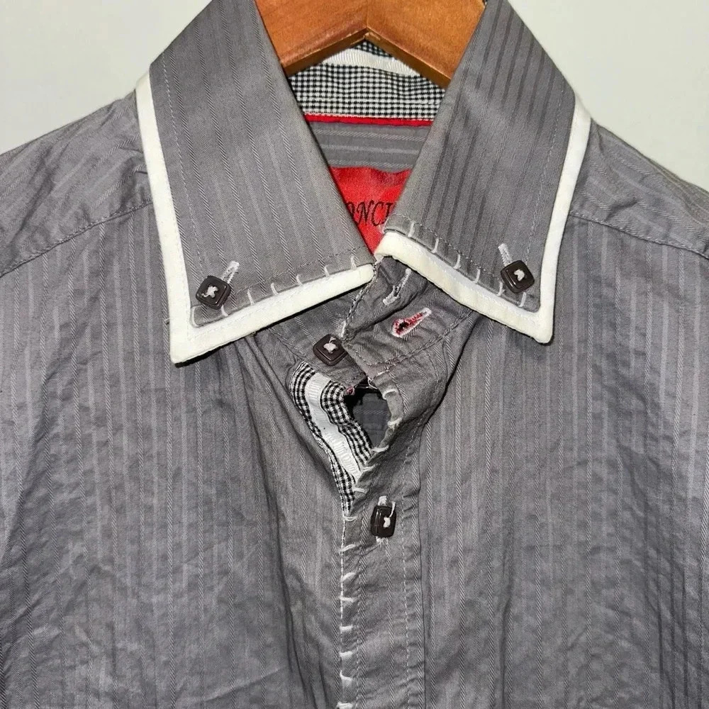 Men's Patroncito Button Down Dress Shirt, Gray, Size M - Picture 2 of 13